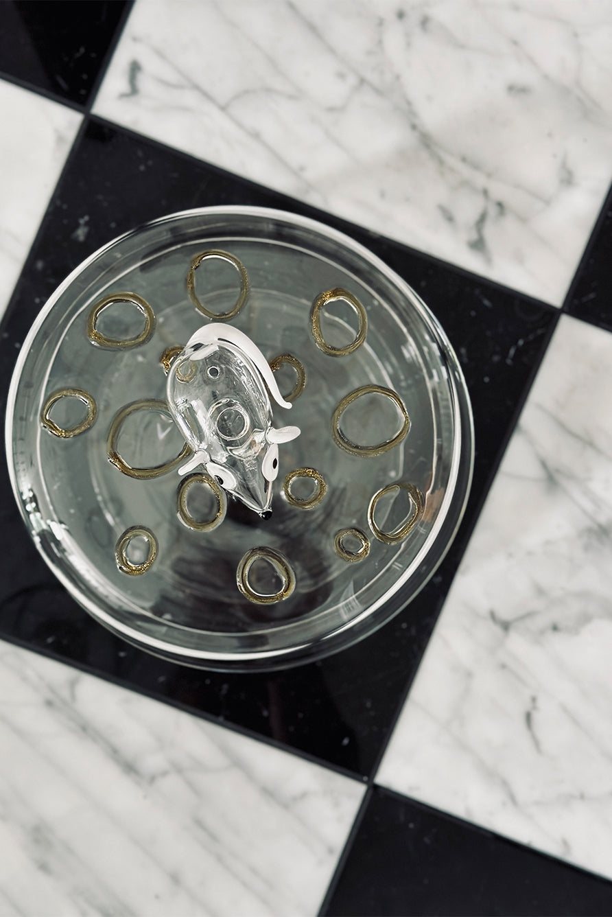 Handblown Glass Mouse Cheese Platter Stand, 25cm