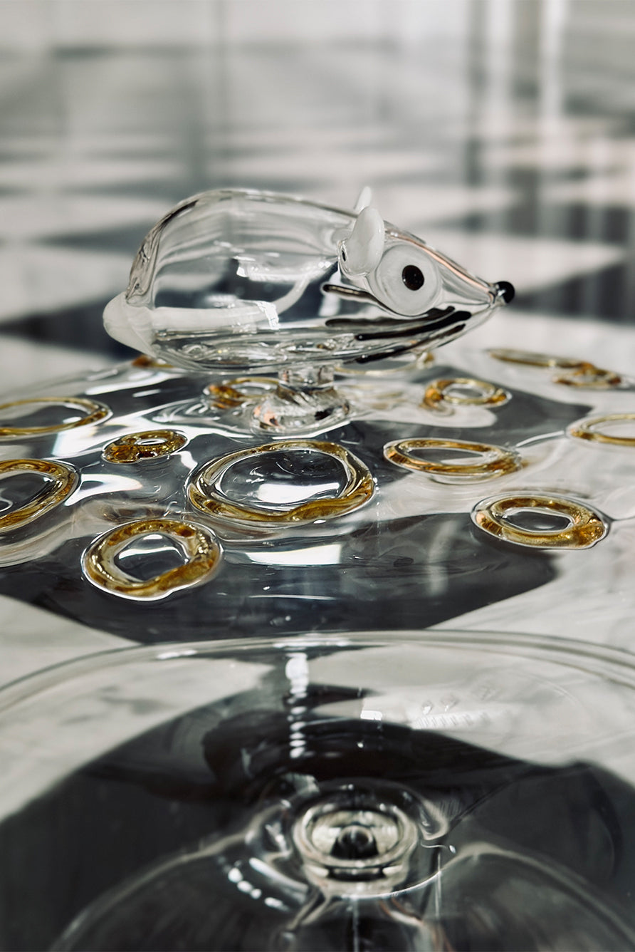 Handblown Glass Mouse Cheese Platter Stand, 25cm