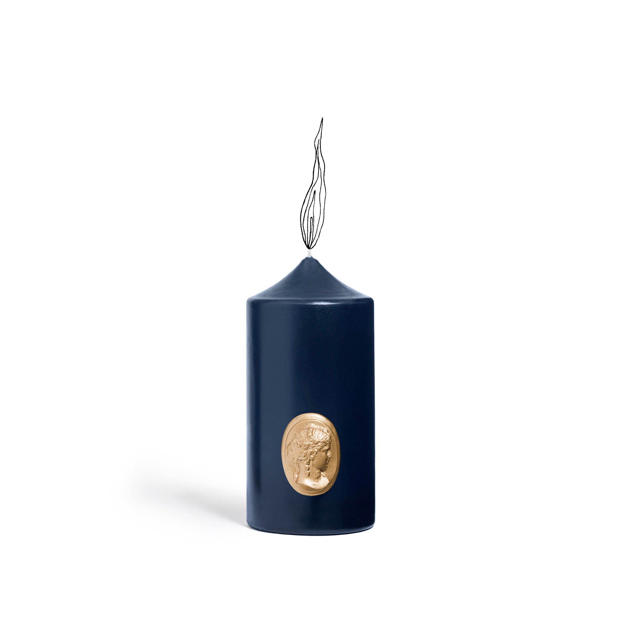 'Madame de Pompadour' Cameo Pillar Candle in Navy Blue, 15cm by Trudon