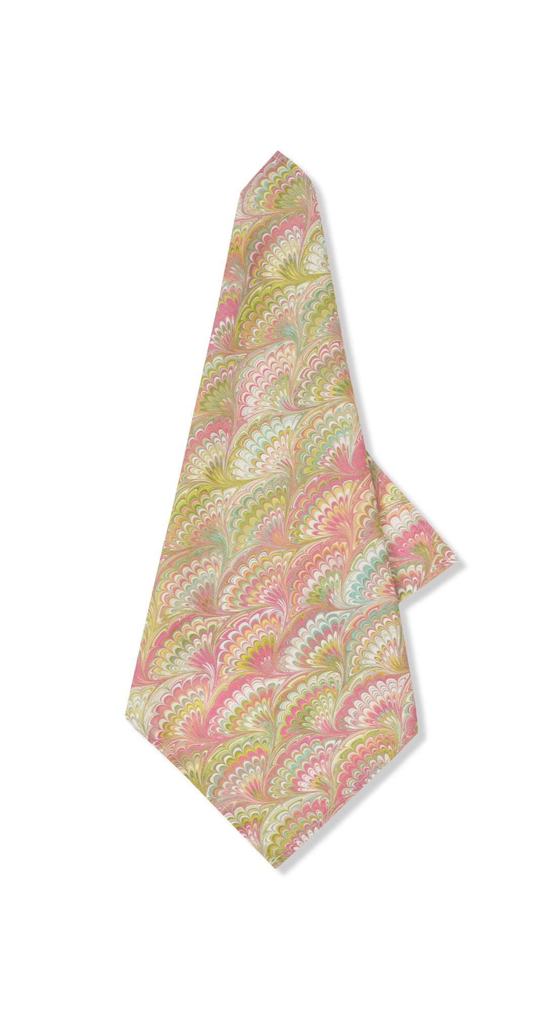 'Marble Fan' Linen Napkin in Pink, Green & Yellow, 50x50cm