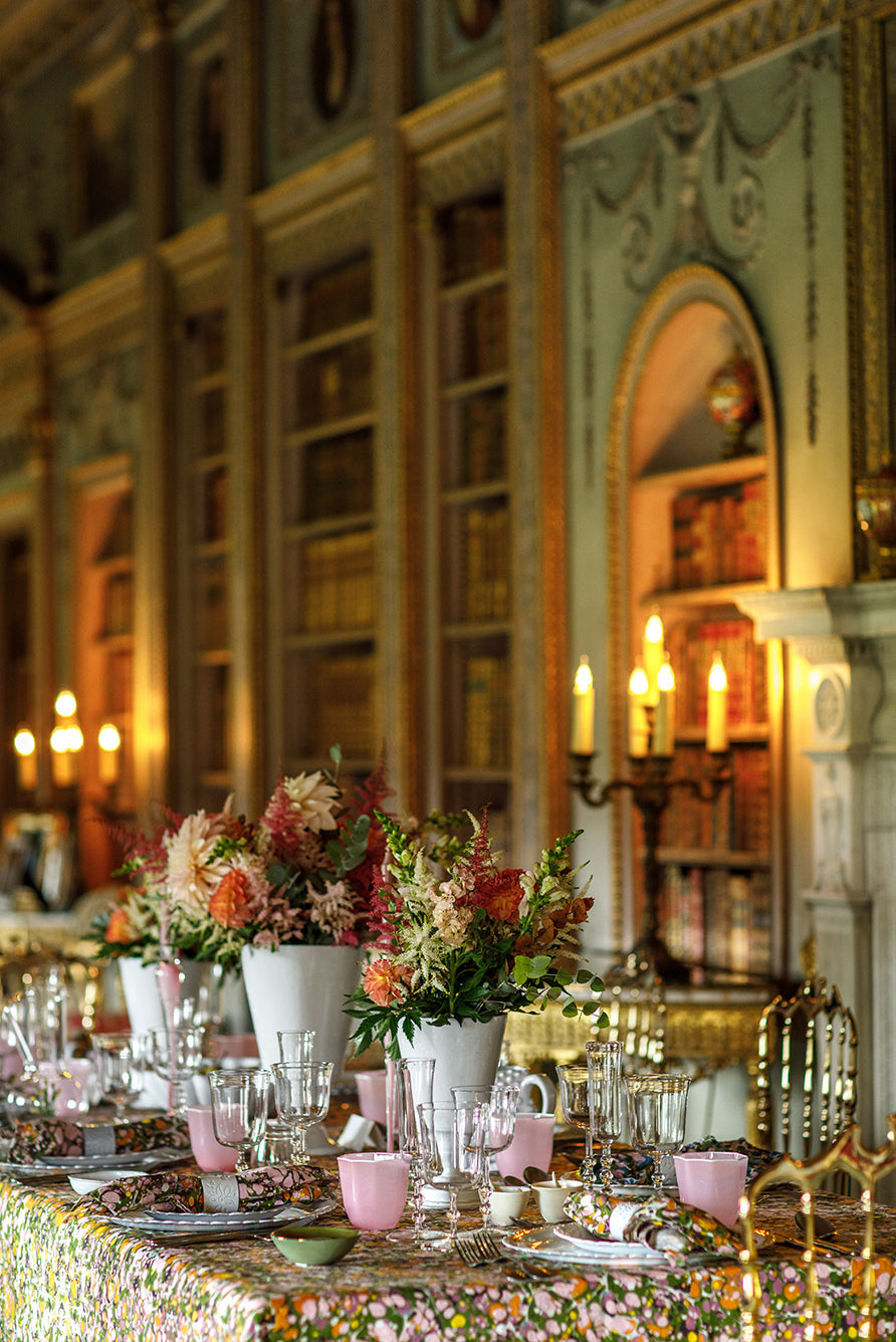 Summerill & Bishop 'Marble' Linen Napkin in Green, Rose Pink & Orange, 50x50cm