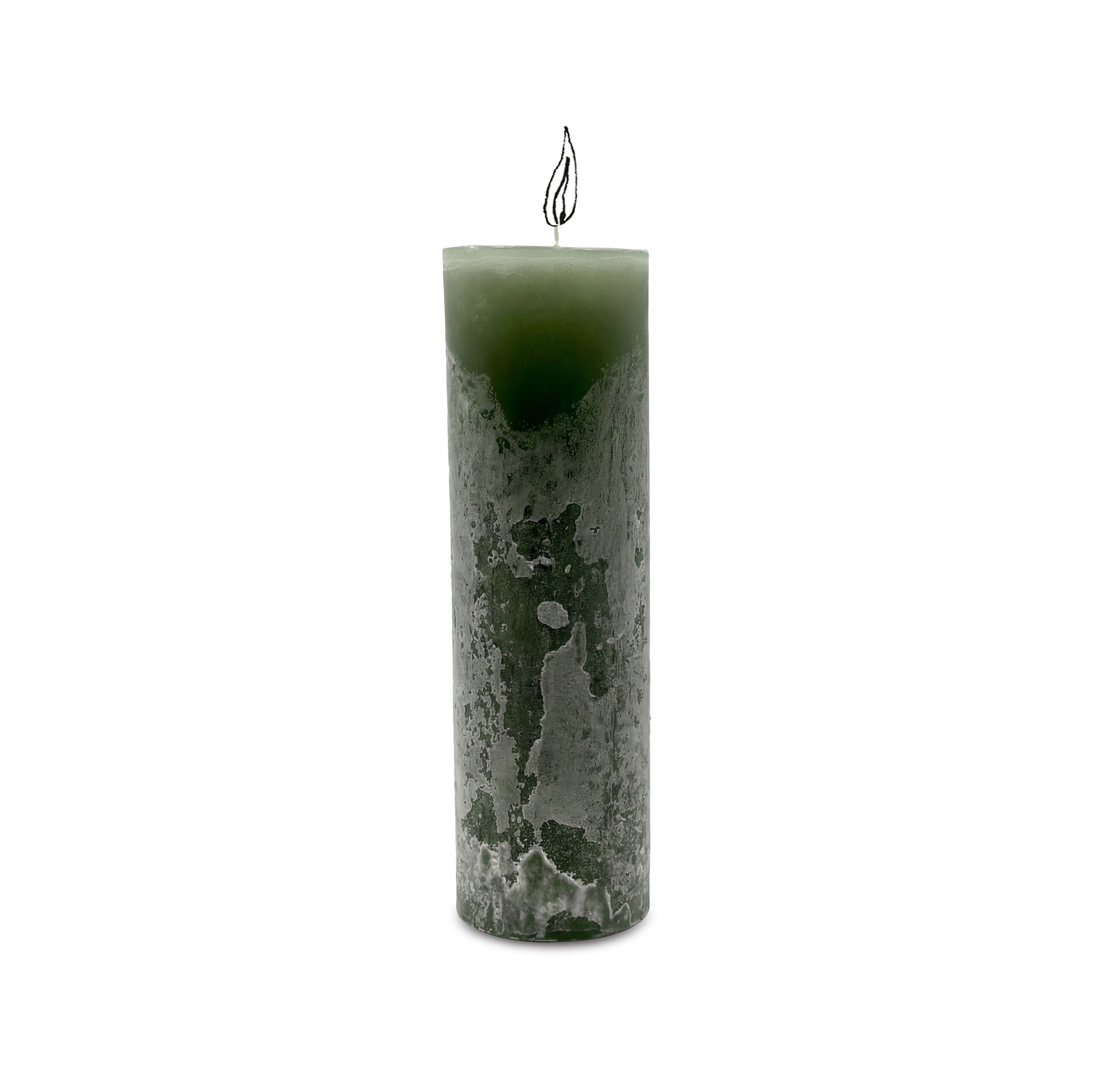 Melting Wax Effect Green Pillar Candle, 22cm