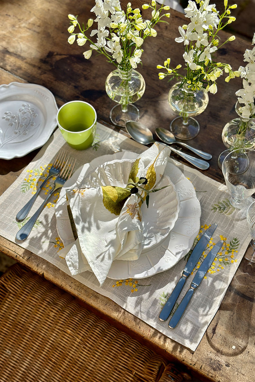 Mimosa Embroidered Linen Mix Placemat, 35 x 50cm