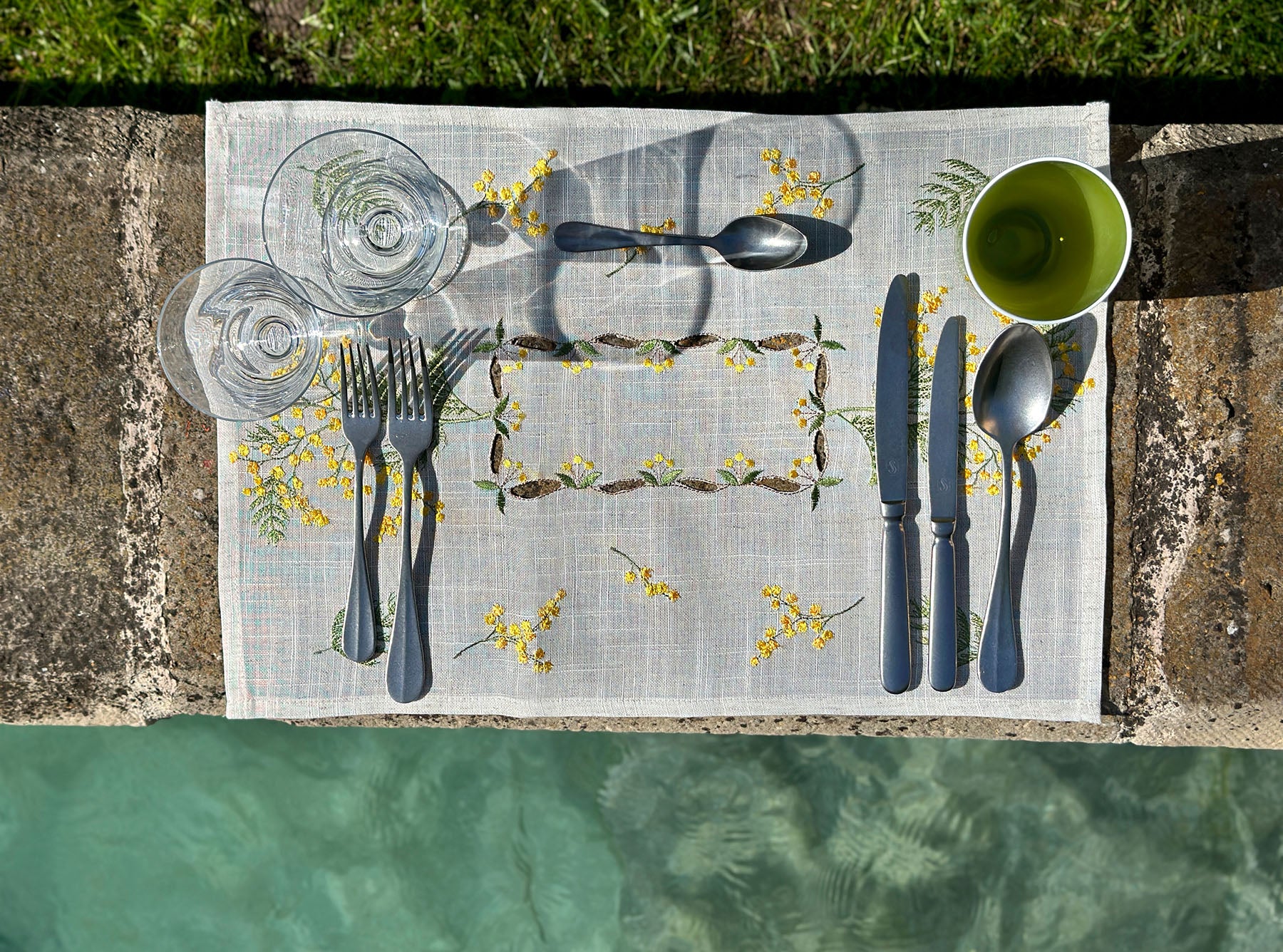 Mimosa Embroidered Linen Mix Placemat, 35 x 50cm
