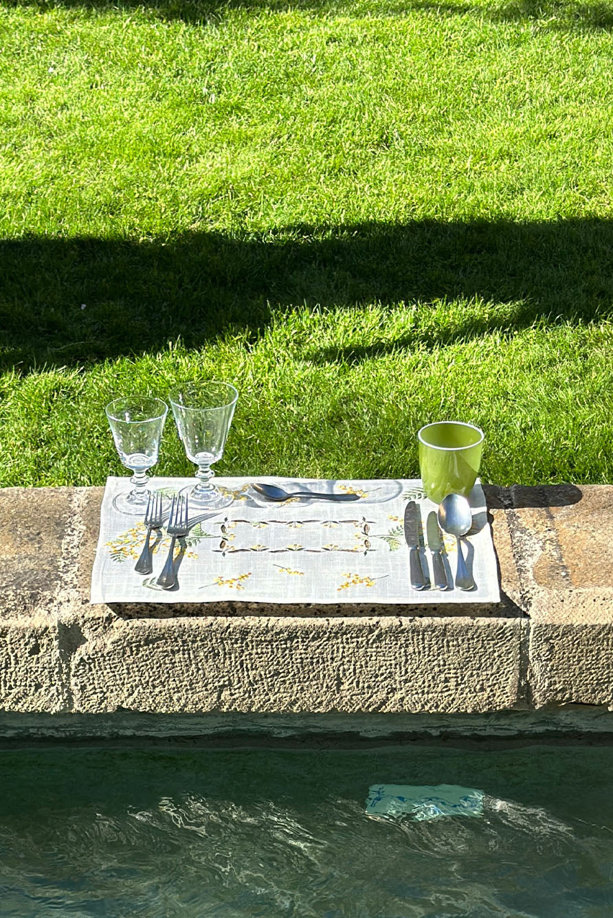 Mimosa Embroidered Linen Mix Placemat, 35 x 50cm