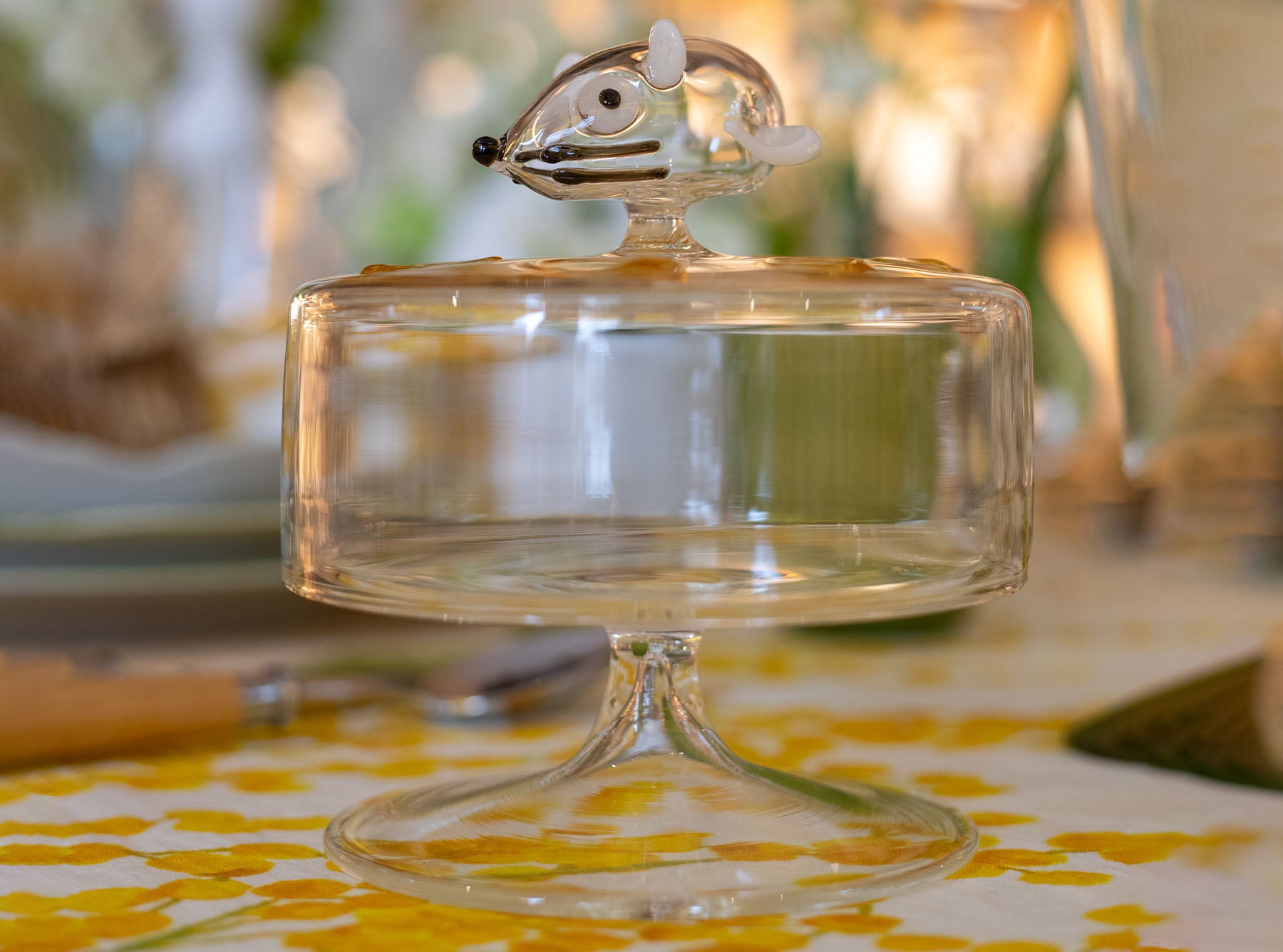 Handblown Glass Mouse Cheese Mini Serving Stand, 12.5cm