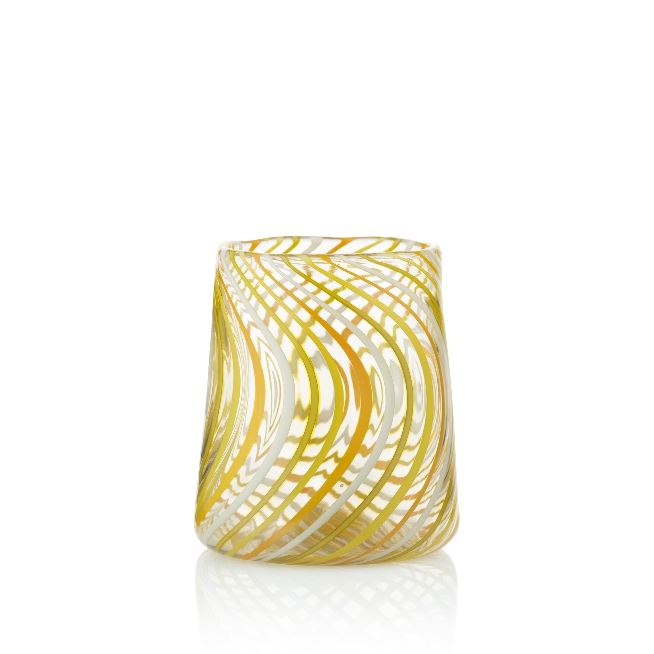 Multi-Striped Handblown Glass Tumbler in Yellow Stripes