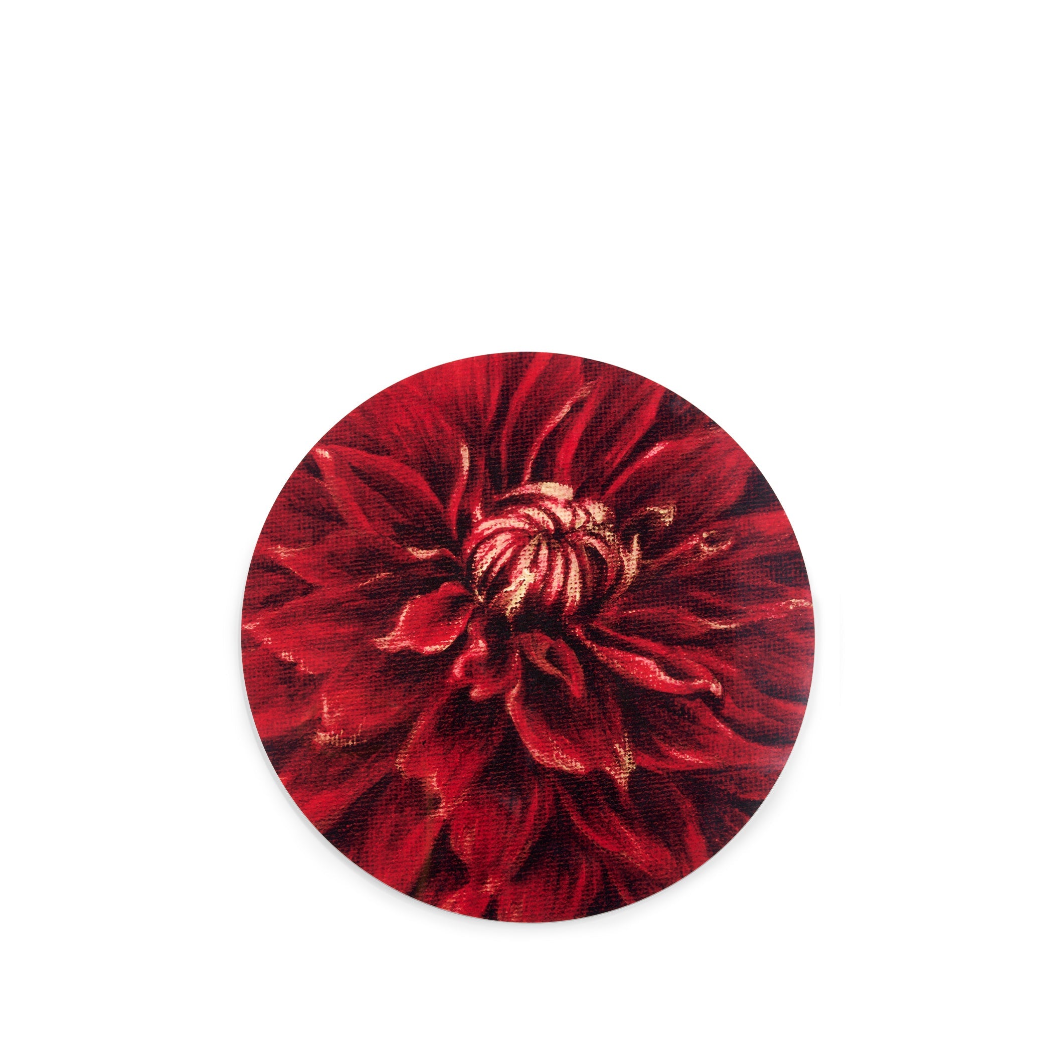 Dahlia 'Nuit d’Ete' Round Cork-Backed Placemat in Claret Red, 34cm