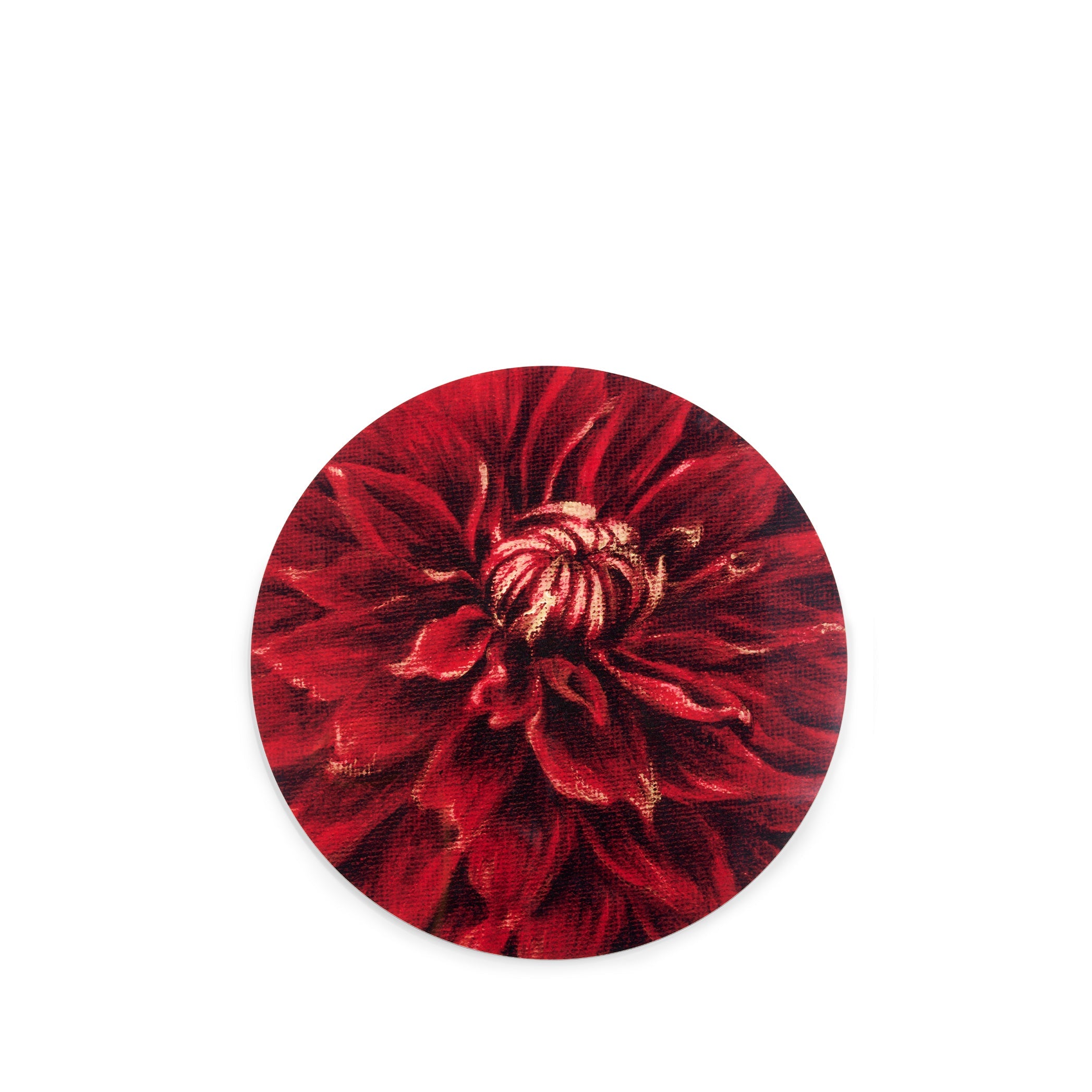 Dahlia 'Nuit d’Ete' Round Cork-Backed Placemat in Claret Red