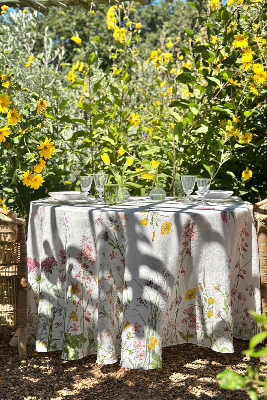 'Our June' Floral Linen Round Tablecloth, 260cm