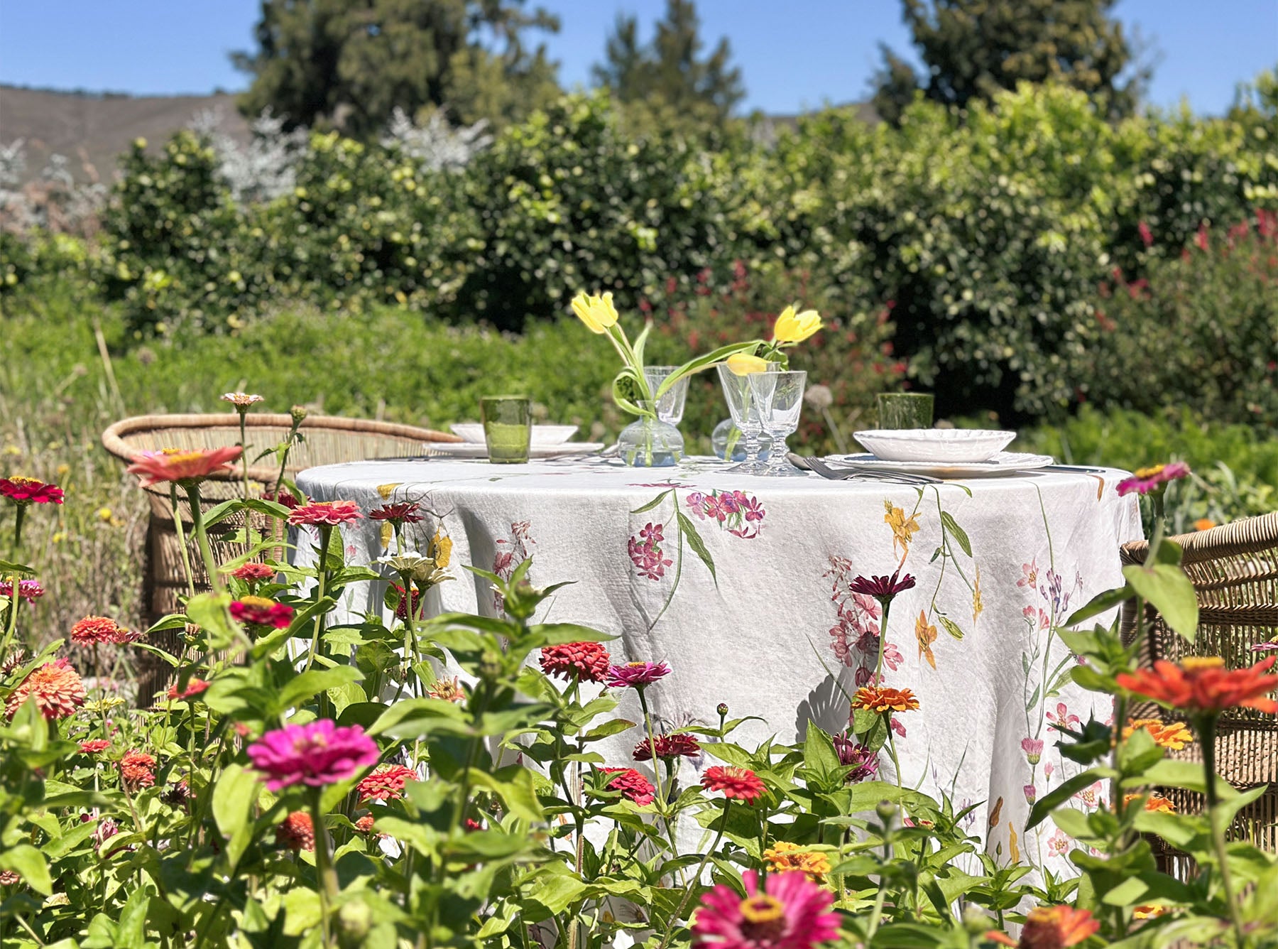 'Our June' Floral Linen Round Tablecloth, 260cm
