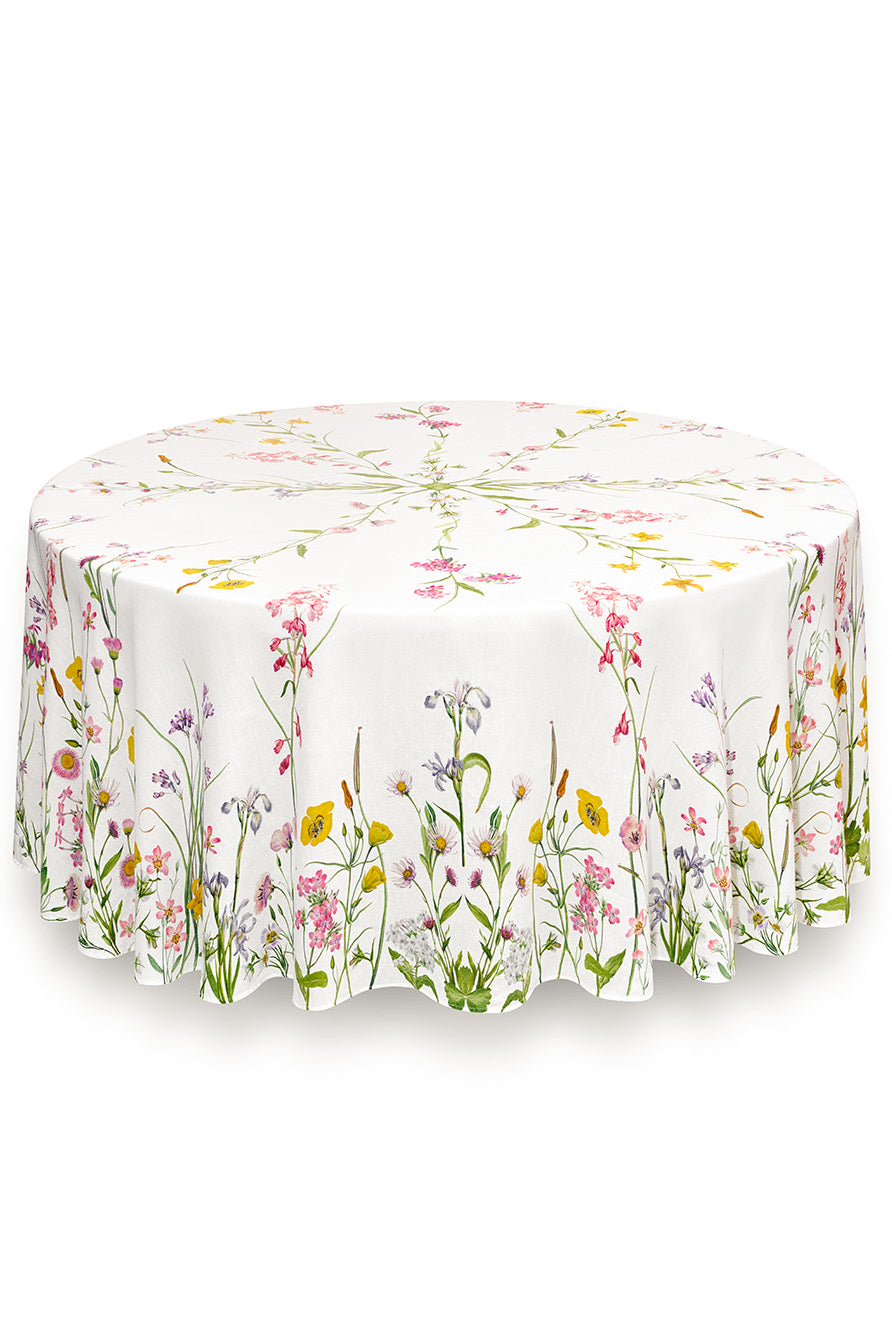 'Our June' Floral Linen Round Tablecloth, 260cm