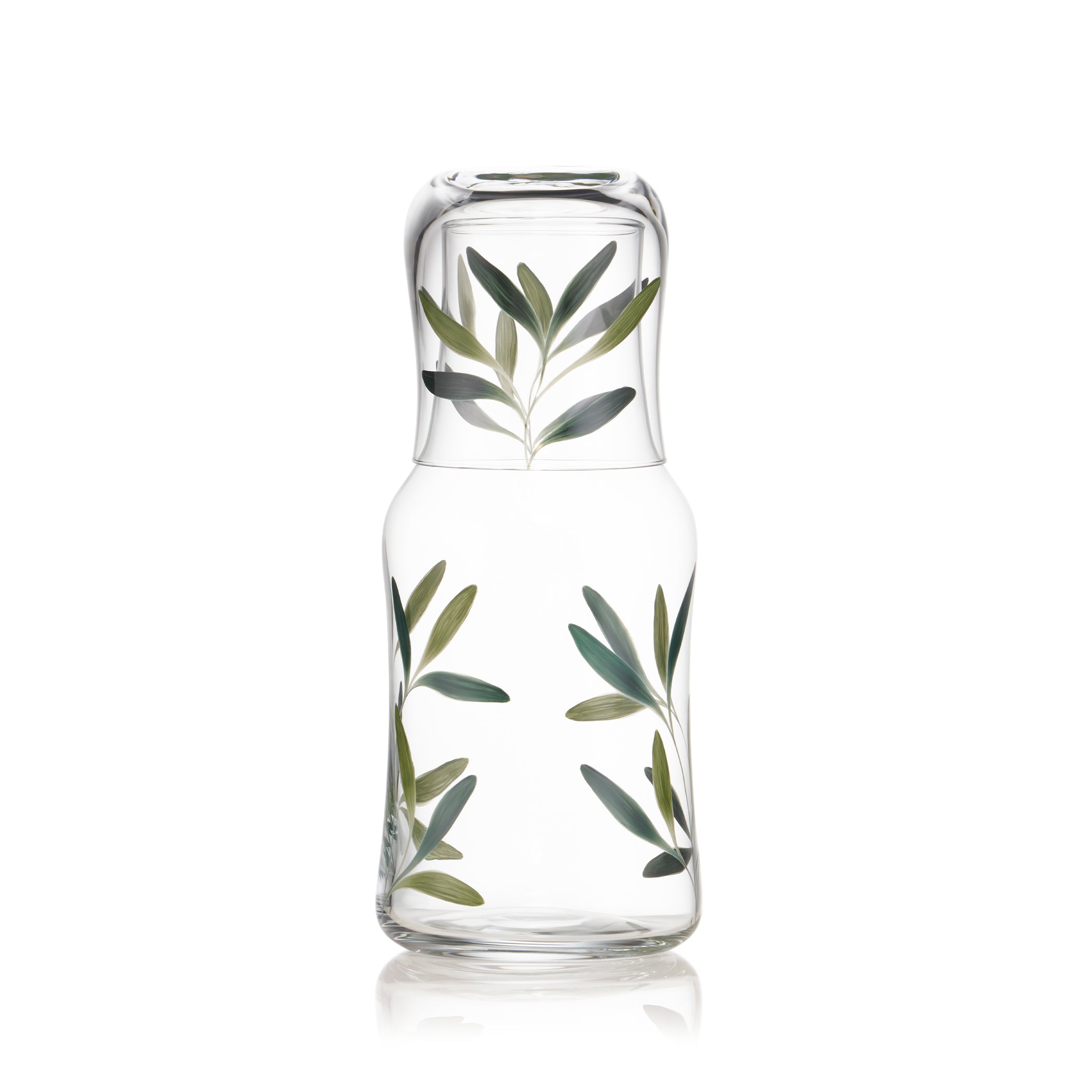 Olive Leaf Glass Bedside Carafe & Tumbler Set