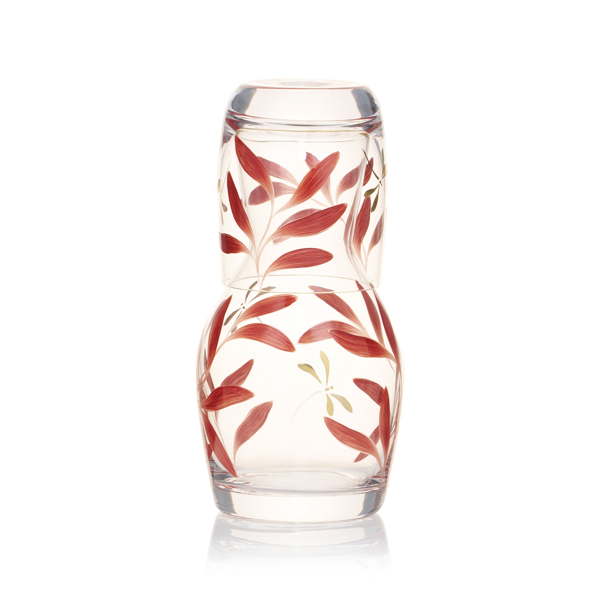 Olive Leaf Burgundy & Gold Dragonfly Bedside Carafe & Tumbler Set