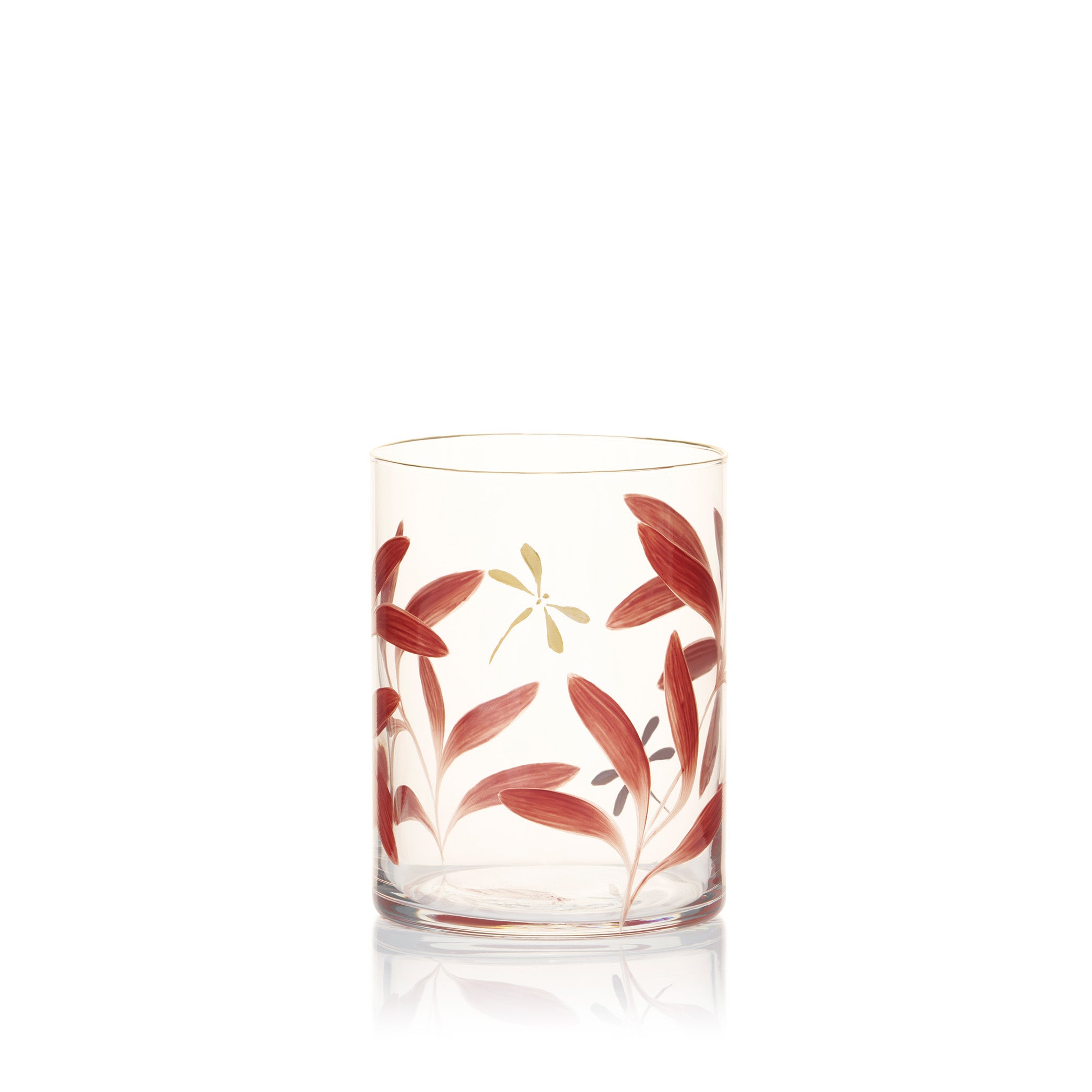Olive Leaf Burgundy & Gold Dragonfly Water Glass