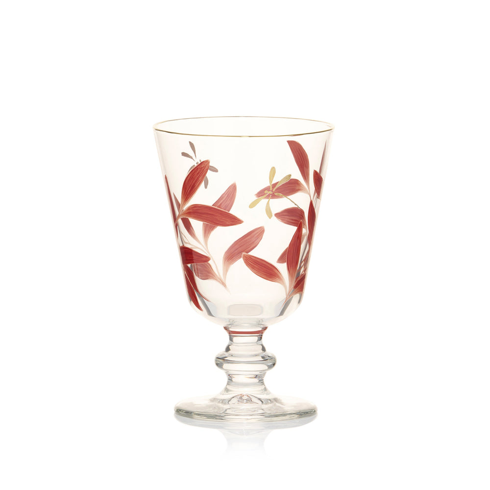 Olive Leaf Burgundy & Gold Dragonfly Wine Glass