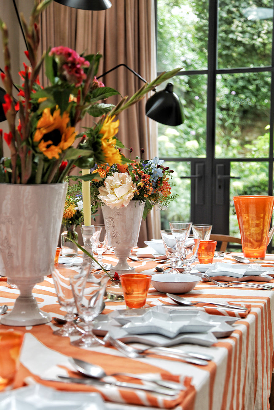 Zebra Linen Tablecloth in Tangerine Orange