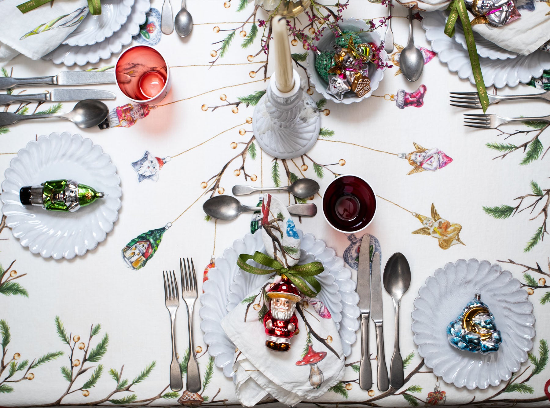 'Christmas Ornaments' Linen Tablecloth
