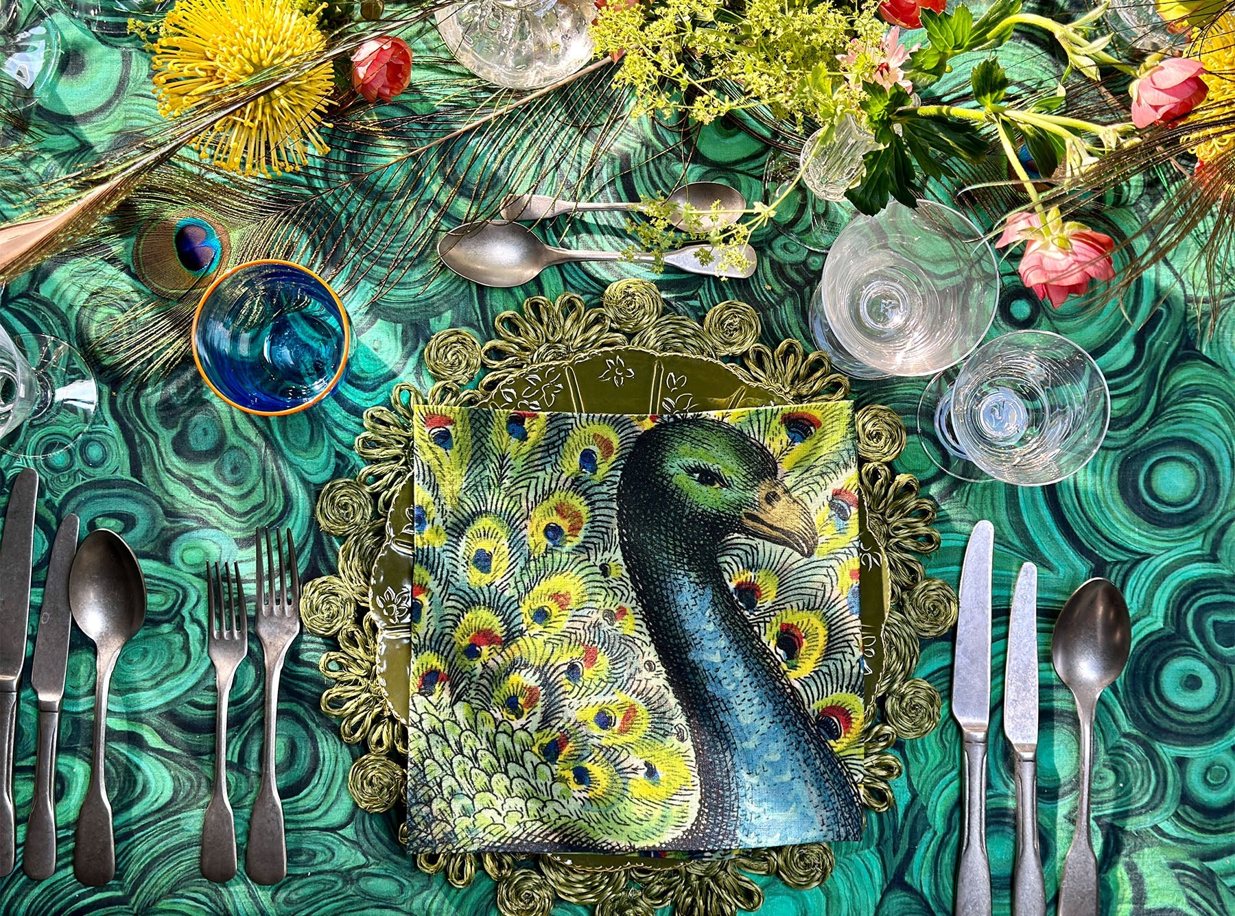 S&B x John Derian 'Peacock' Linen Napkin, 50x50cm