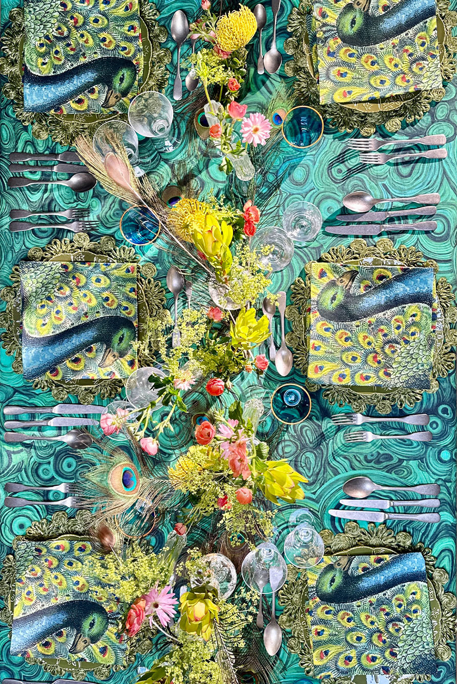S&B x John Derian 'Peacock' Linen Napkin, 50x50cm