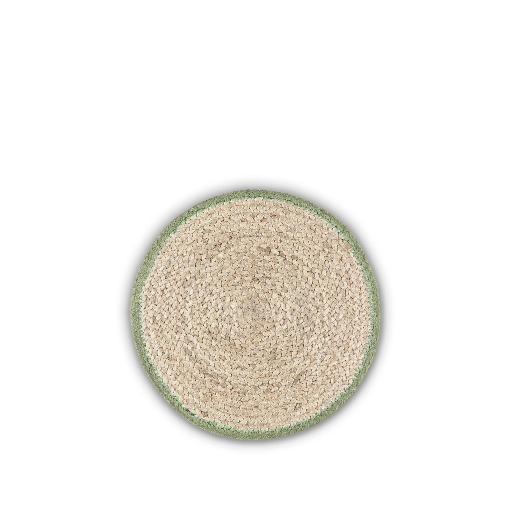 Jute Placemats with Pale Green Border in Basket, Set of Six