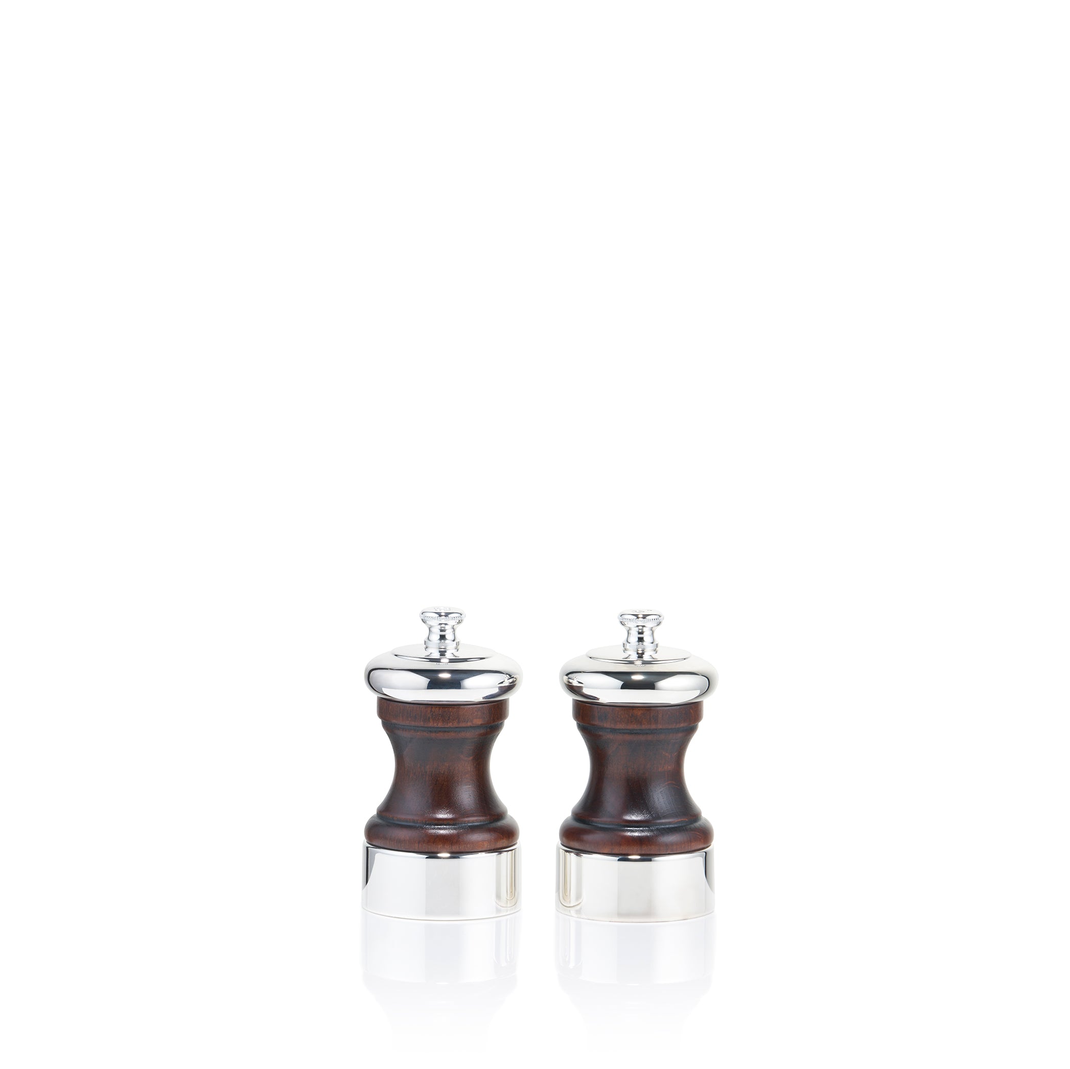 Peugeot Mignonnette Palace Salt & Pepper Mill Set, Silver Plated and Dark Wood, 10cm