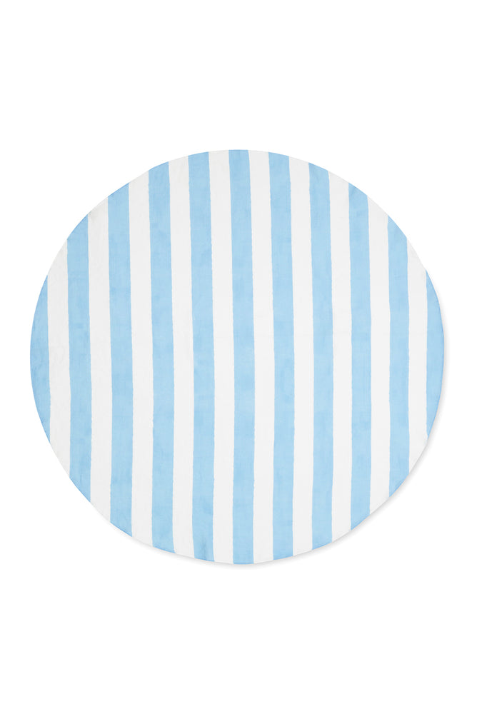 'Stripe' Round Occasional Linen Tablecloth in Pale Blue, 165cm