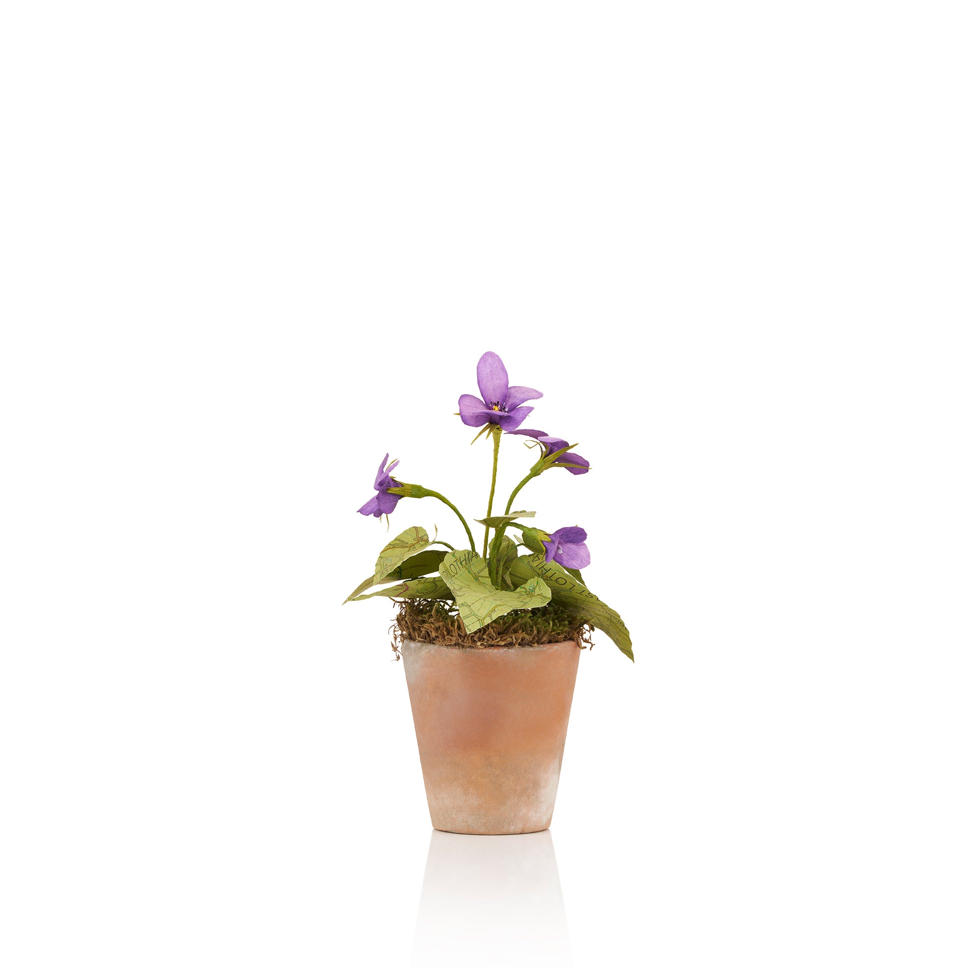 Purple Pansy Paper Flowers & Clay Pot