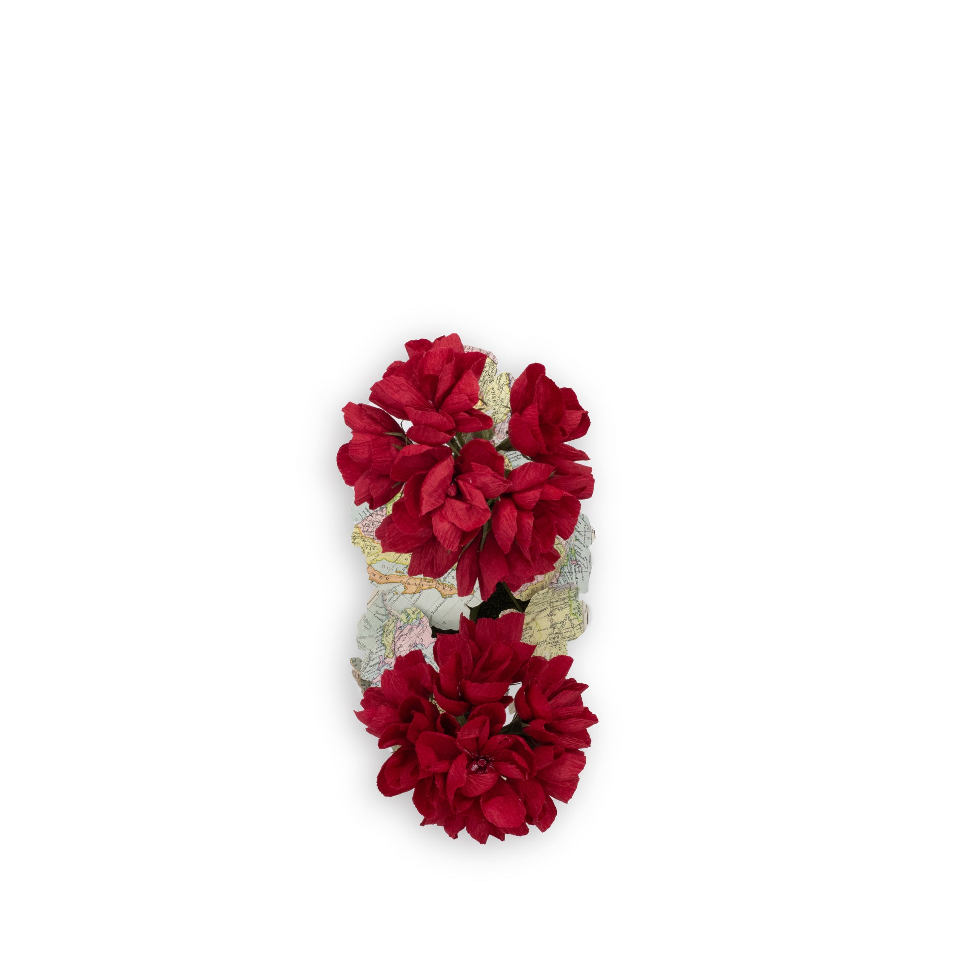 Red Primula World Map Paper Flowers & Clay Pot