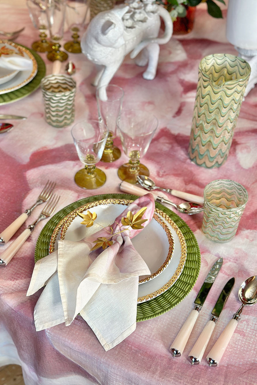 Pink Painted 'Peony' Linen Tablecloth, 260cm