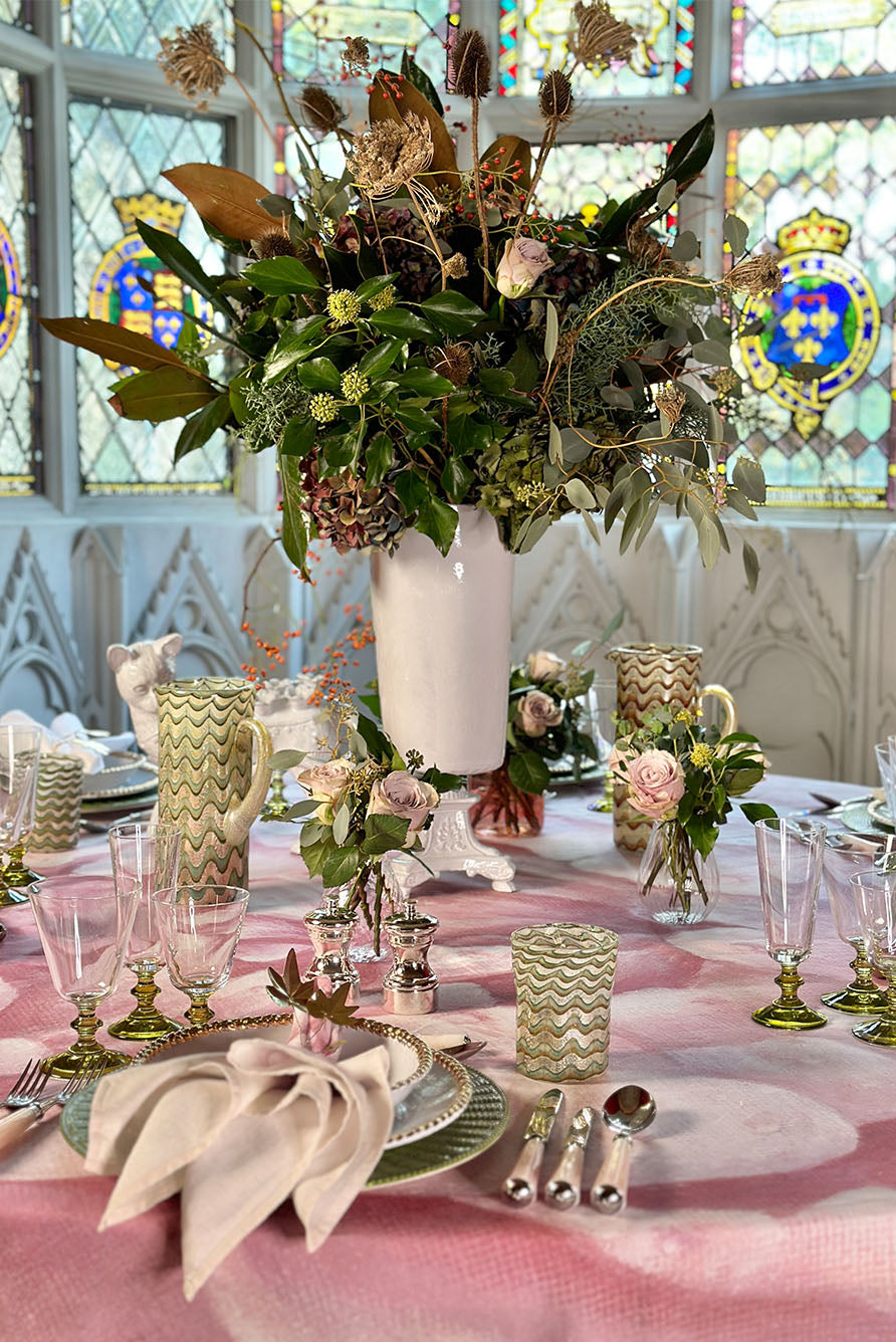 Pink Painted 'Peony' Linen Tablecloth, 260cm