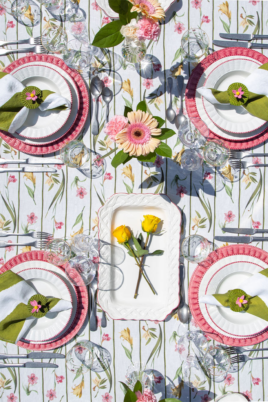 Rattan Effect Hand-Painted Bordeaux Rim Woven Rectangular Tray, 40.5 x 26 cm