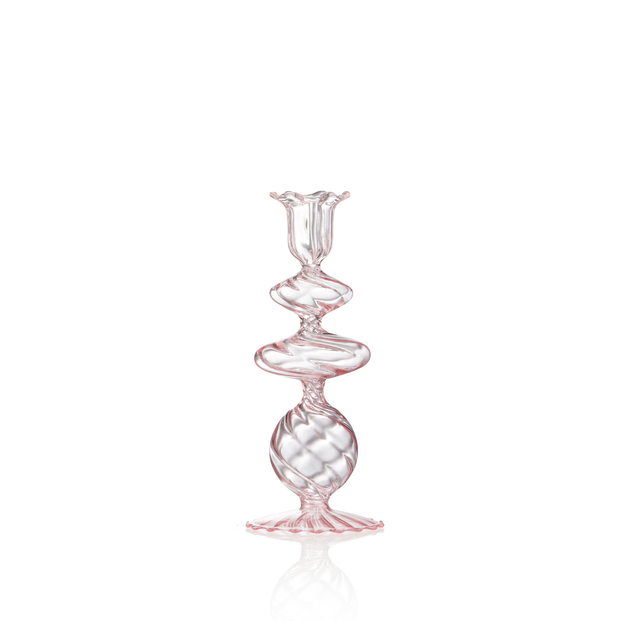 Pink Swirl Glass Candlestick, 22.5cm