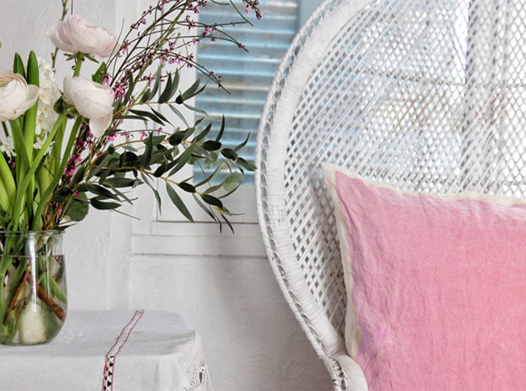 Hand Painted Linen Cushion in Rose Pink, 50cm x 30cm