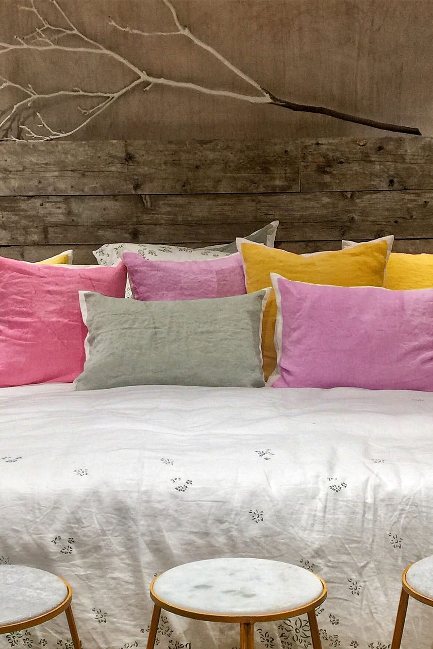 Hand Painted Linen Cushion in Rose Pink, 50cm x 30cm