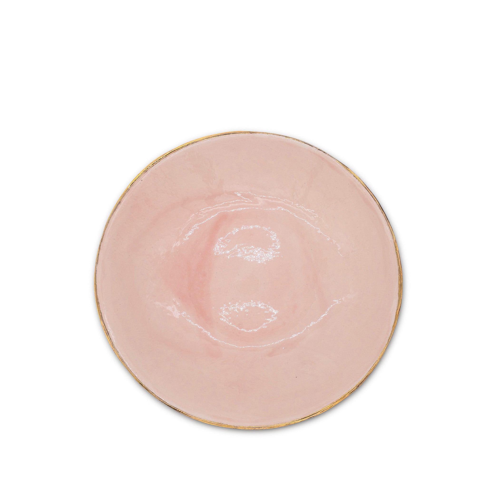 Large Pink Porcelain Serving Bowl with Gold Rim, 33cm