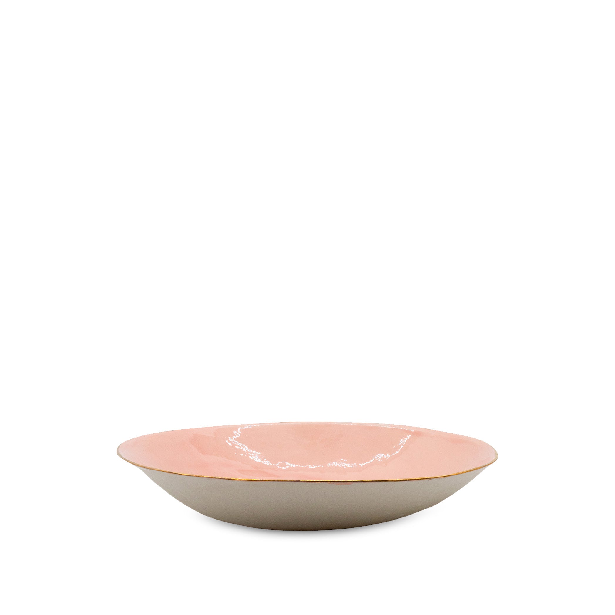 Large Pink Porcelain Serving Bowl with Gold Rim, 33cm