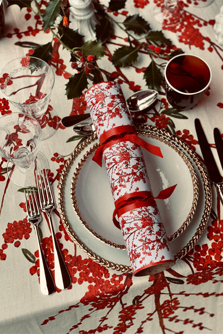 Christmas Crackers with 'Les Airelles' Print and Red Velvet Bows, Box of 6 (UK ONLY)