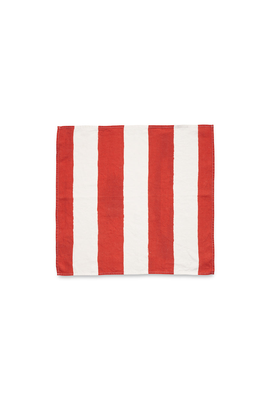 'Stripe' Linen Napkin in White & Red, 50x50cm