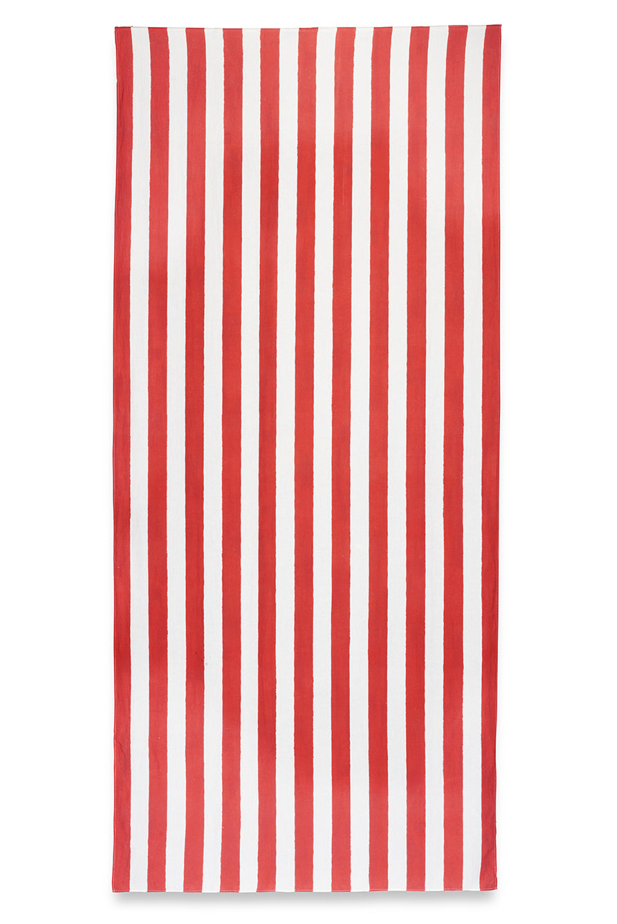 'Stripe' Linen Tablecloth in White & Red