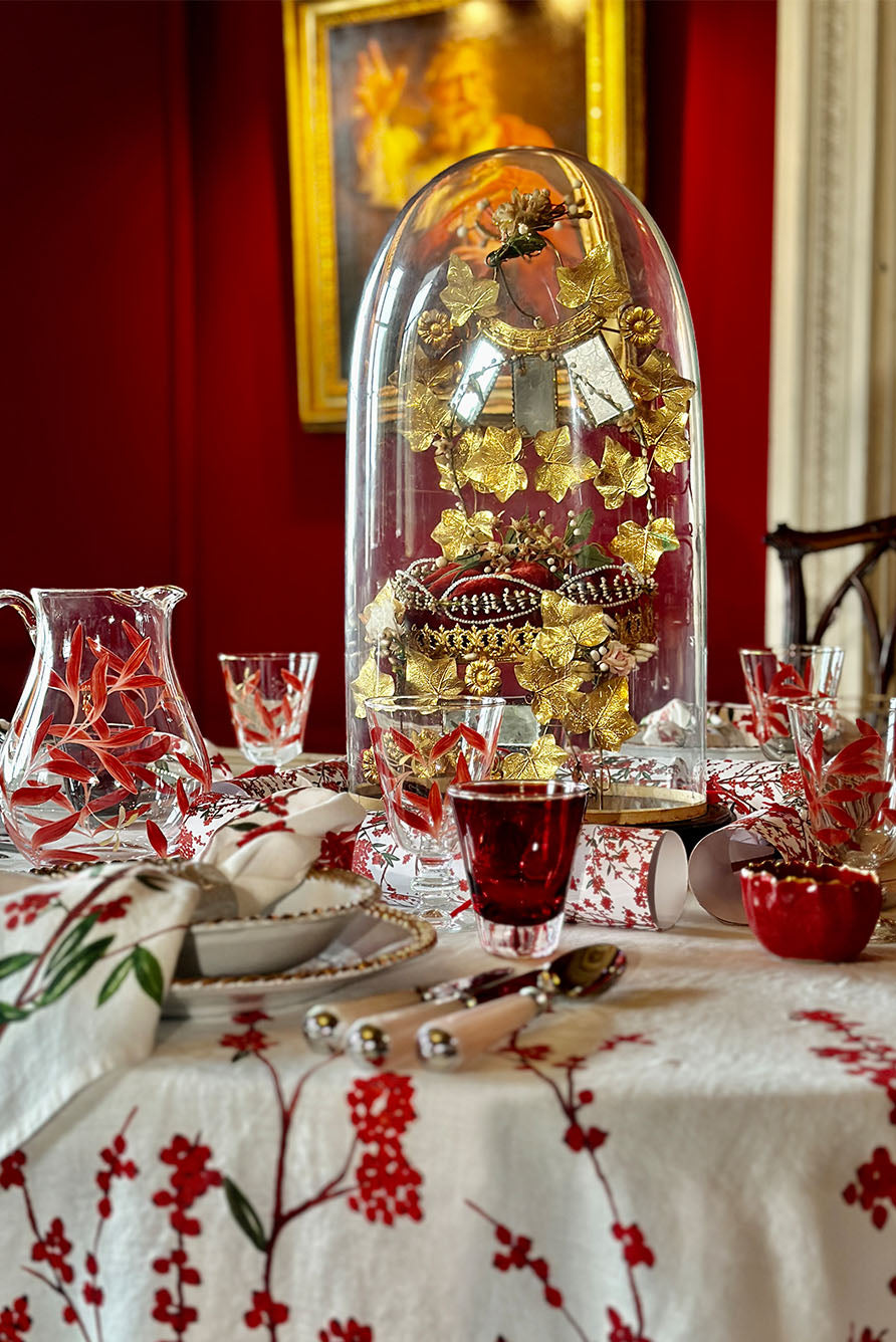 Olive Leaf Burgundy & Gold Dragonfly Wine Glass