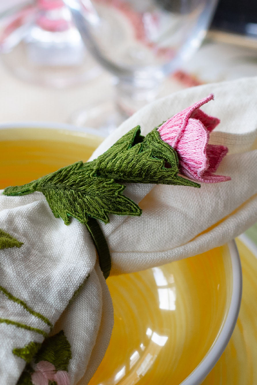 Rose Embroidered Napkin Ring