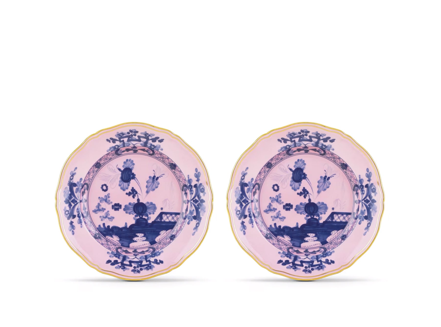 Set of 2 Oriente Italiano 'Azalea' Soup Plates in Pink & Blue, 24cm