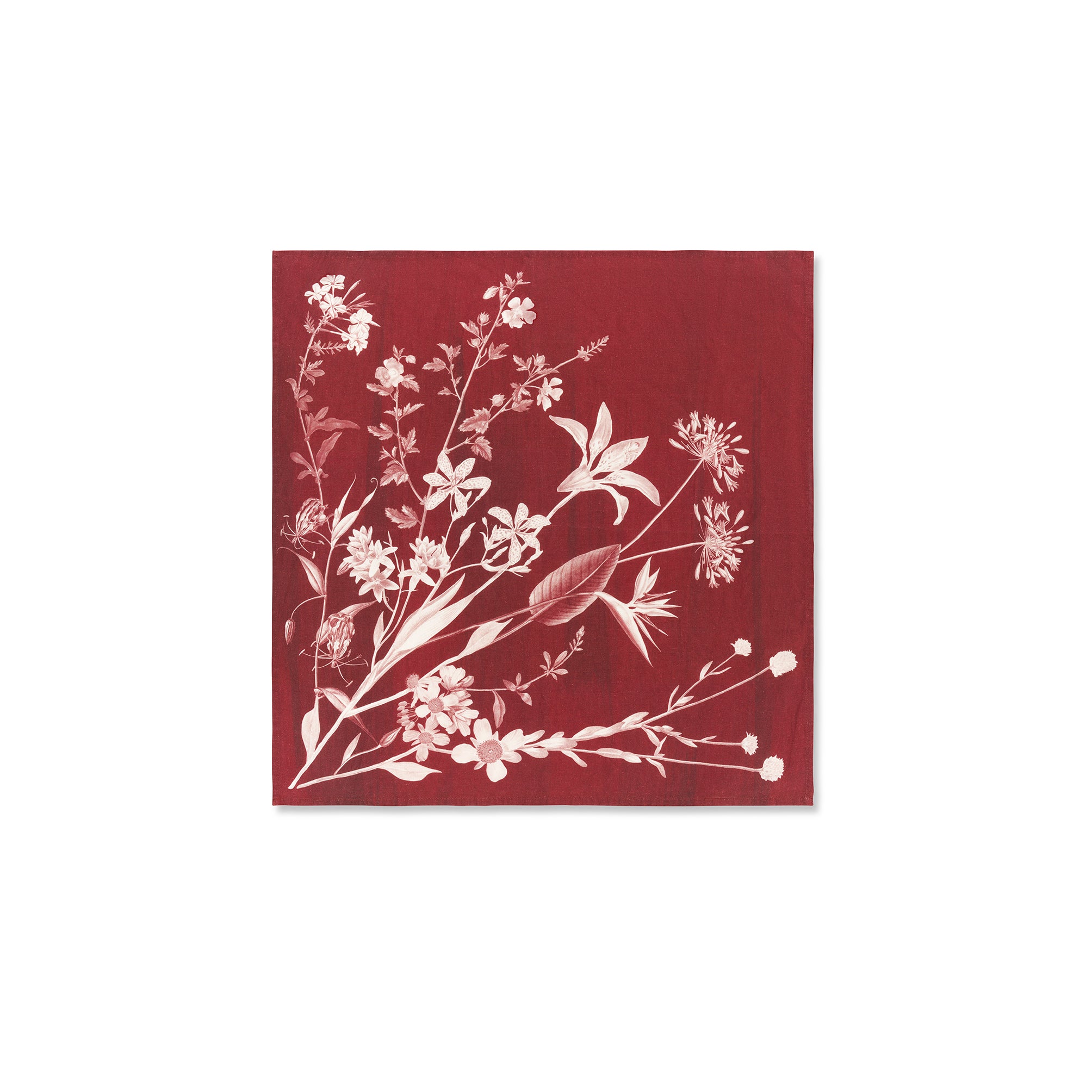 African Flower Linen Napkin in Red, 50x50cm
