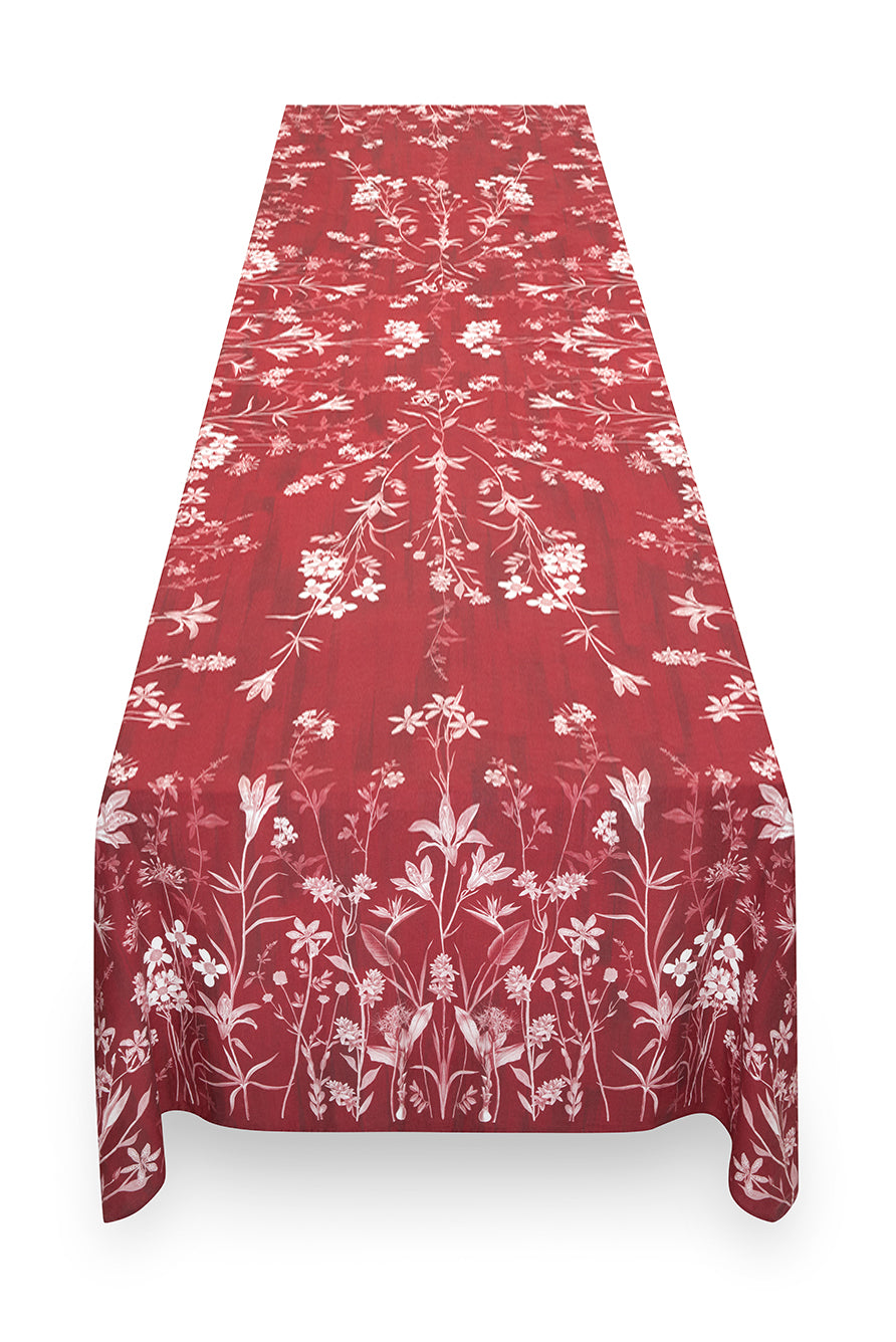 African Flower Linen Tablecloth in Red