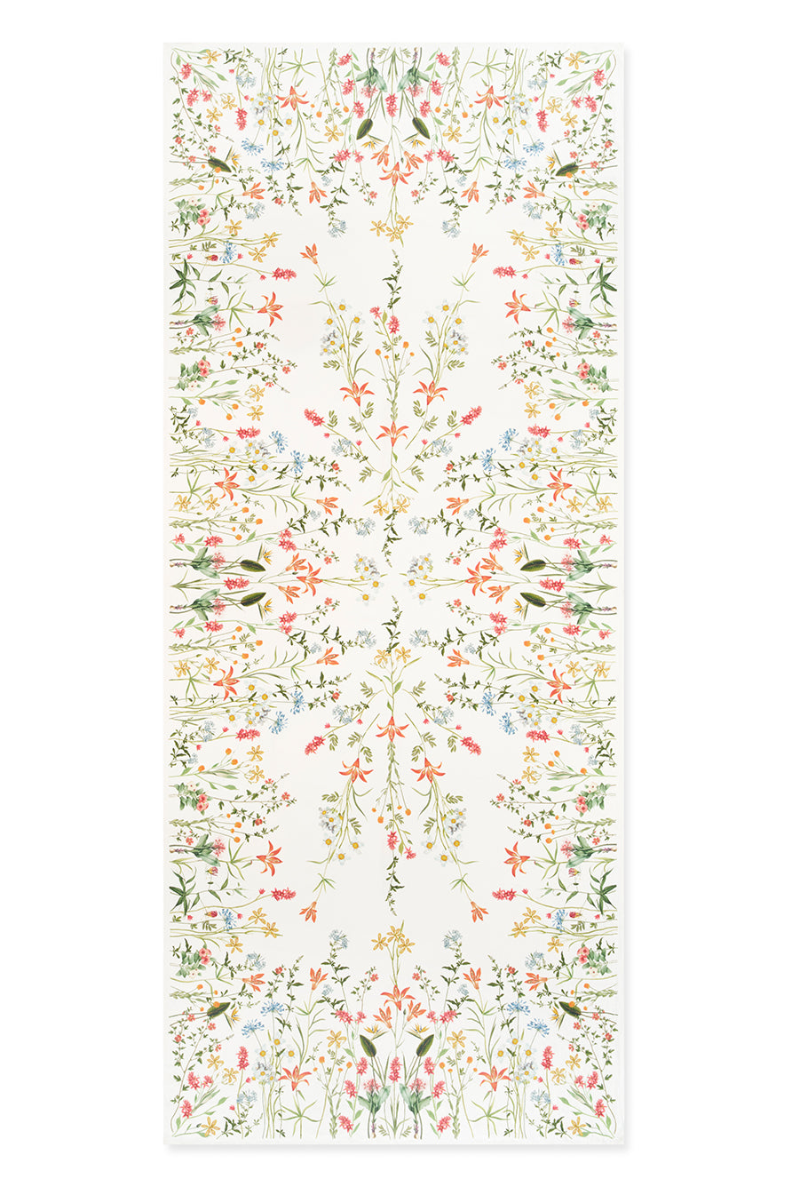 African Flower Linen Tablecloth in White
