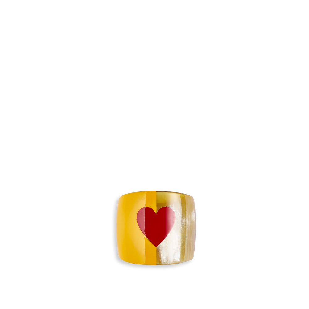 S&B Heart Yellow Lacquer & Horn Napkin Ring