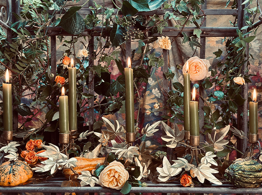 S&B Set of 2 Straight Candles in Olive Green, 25cm