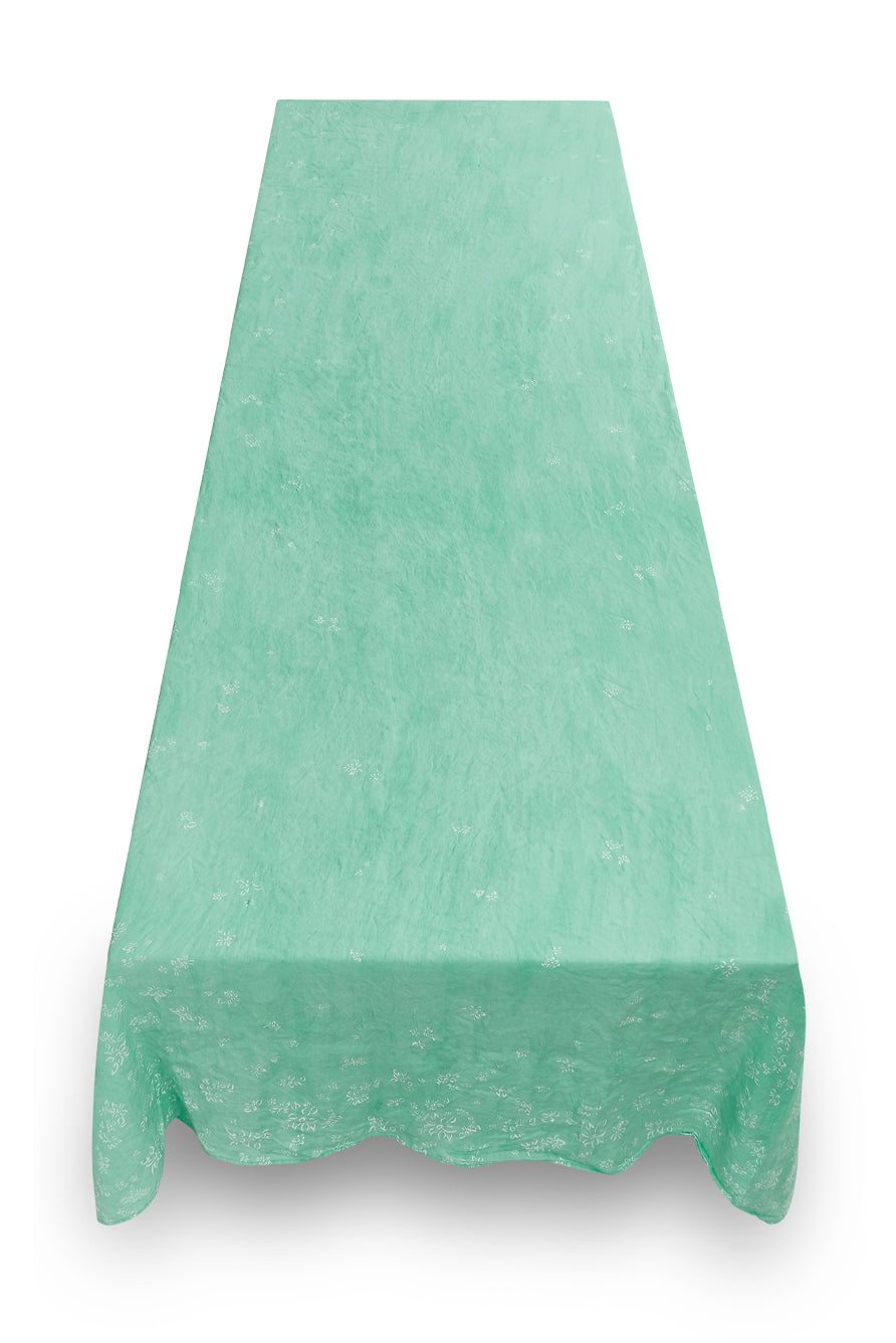 'S&Bee Falling Flower' Linen Tablecloth in Celadon Blue