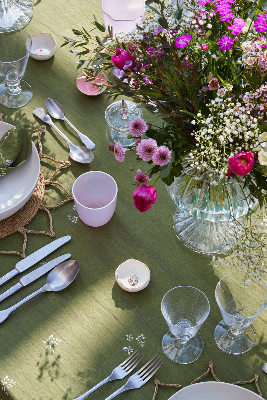 'S&Bee Falling Flower' Linen Napkin in Avocado Green, 50x50cm
